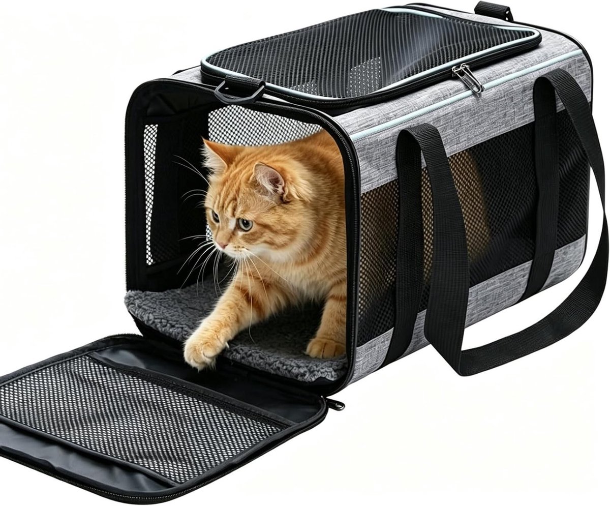 Opvouwbare Transporttas voor Katten – Ademend, 360° Zicht, Vliegtuig en Trein Goedgekeurd, Met Verstelbare Schouderriem en Geschikt voor Huisdieren tot 7,7 kg
