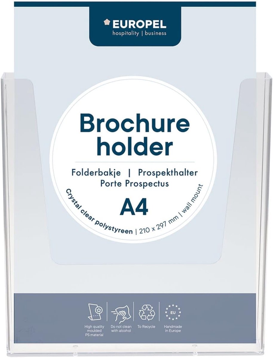 SnelShoppen - A4 Brochurehouder Transparant Acryl Wandmontage, Display Stand voor Flyers, Menu's, Kantoor, Restaurant, Hotel, Cafe