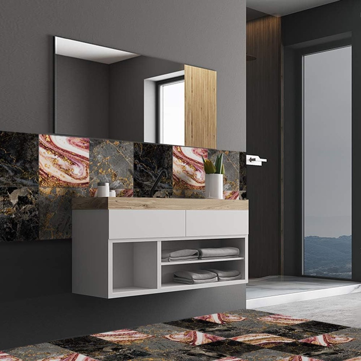 SnelShoppen - Tile Stickers voor Vloer en Wand, Zelfklevende Tegelstickers voor Keuken, Badkamer en Woonkamer, 10 Stuks van 20 cm x 20 cm, Waterdicht
