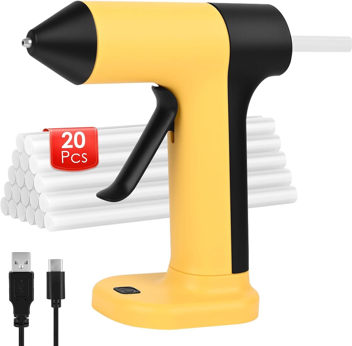 SnelShoppen - Draadloos Lijmpistool Accu met 20 Lijmstiften 7mm x 140mm, 2000 mAh, USB-C Opladen, 30s Voorverwarmen, Ideaal voor Knutselen en Reparati