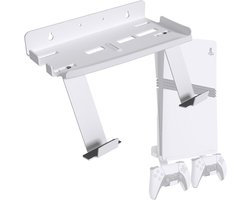 Muurbeugel voor PS5 Pro en PS5 Slim Console met Controllerhouders - Stevige 2mm Stalen Beugel Geschikt voor Playstation 5 Disc en Digital Edition, Inclusief 2 Controllerhouders