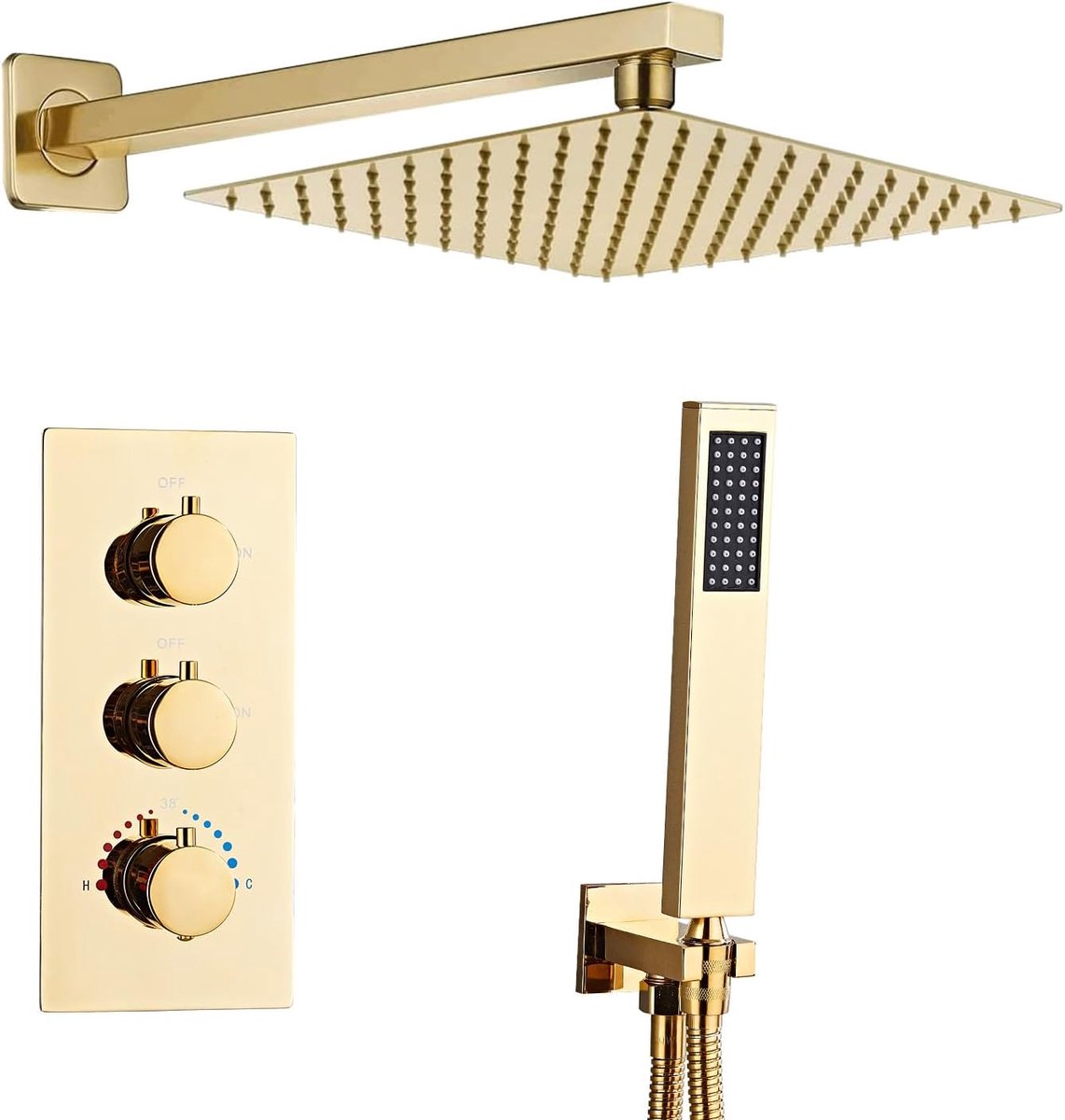 SnelShoppen - Thermostatische Douche Set, Ingebouwde Doucheset met 25x25 cm Regen Douche, RVS Handdouche, Ruimtebesparend en Modern Design voor Badkam