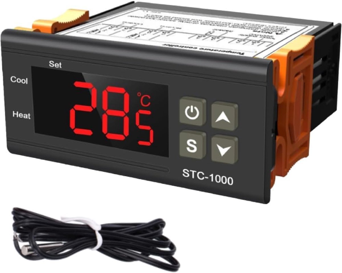 SnelShoppen - Digitale Temperatuur Controller STC 1000 Thermostaat, DC 24V, Verwarming en Koeling, Temperatuur Schakelaar met NTC Sensor, Bereik -50 t