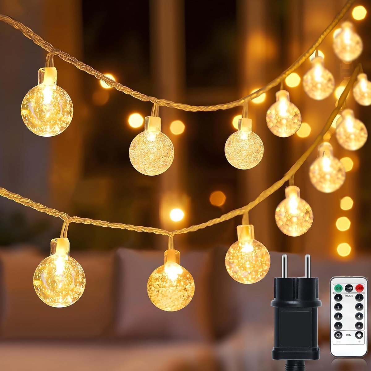 Thijox - Lichtsnoer Buiten 120 LED, 15M Lichtketting met Grafietgroene Kabel, IP65 Waterdicht, 8 Modi, Decoratieve Verlichting voor Tuin, Patio, Kerst