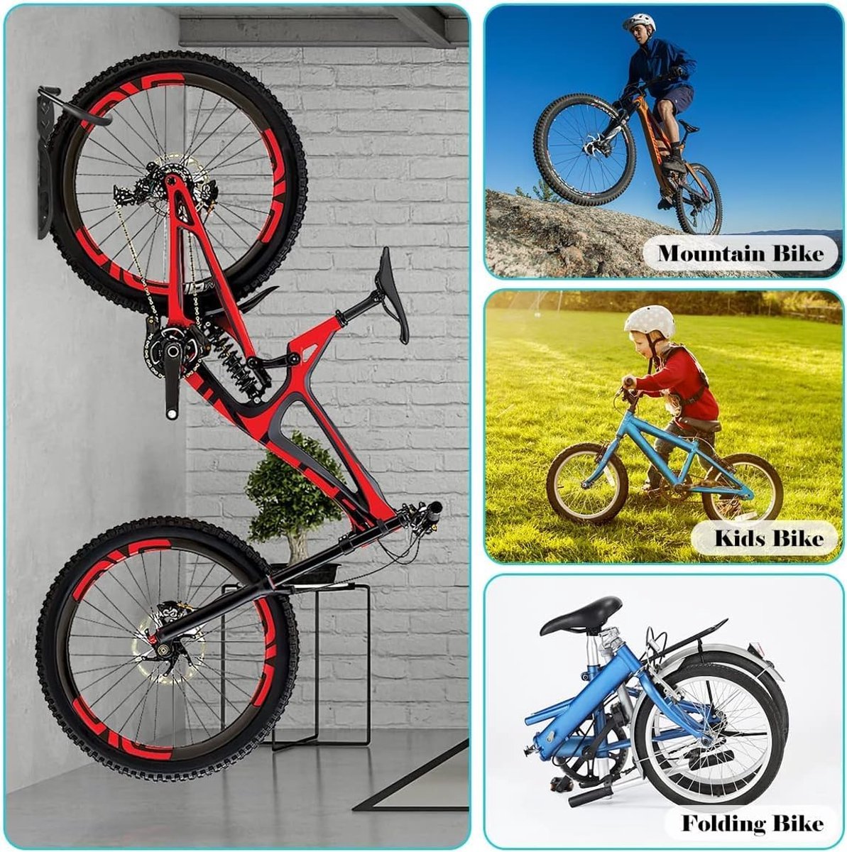 SnelShoppen - Pack van 2 Fietshaken Wandmontage voor Garage - Zware Duurzame Fietshanger - Stalen Fietsopslag voor Binnen en Buiten - Tot 30kg