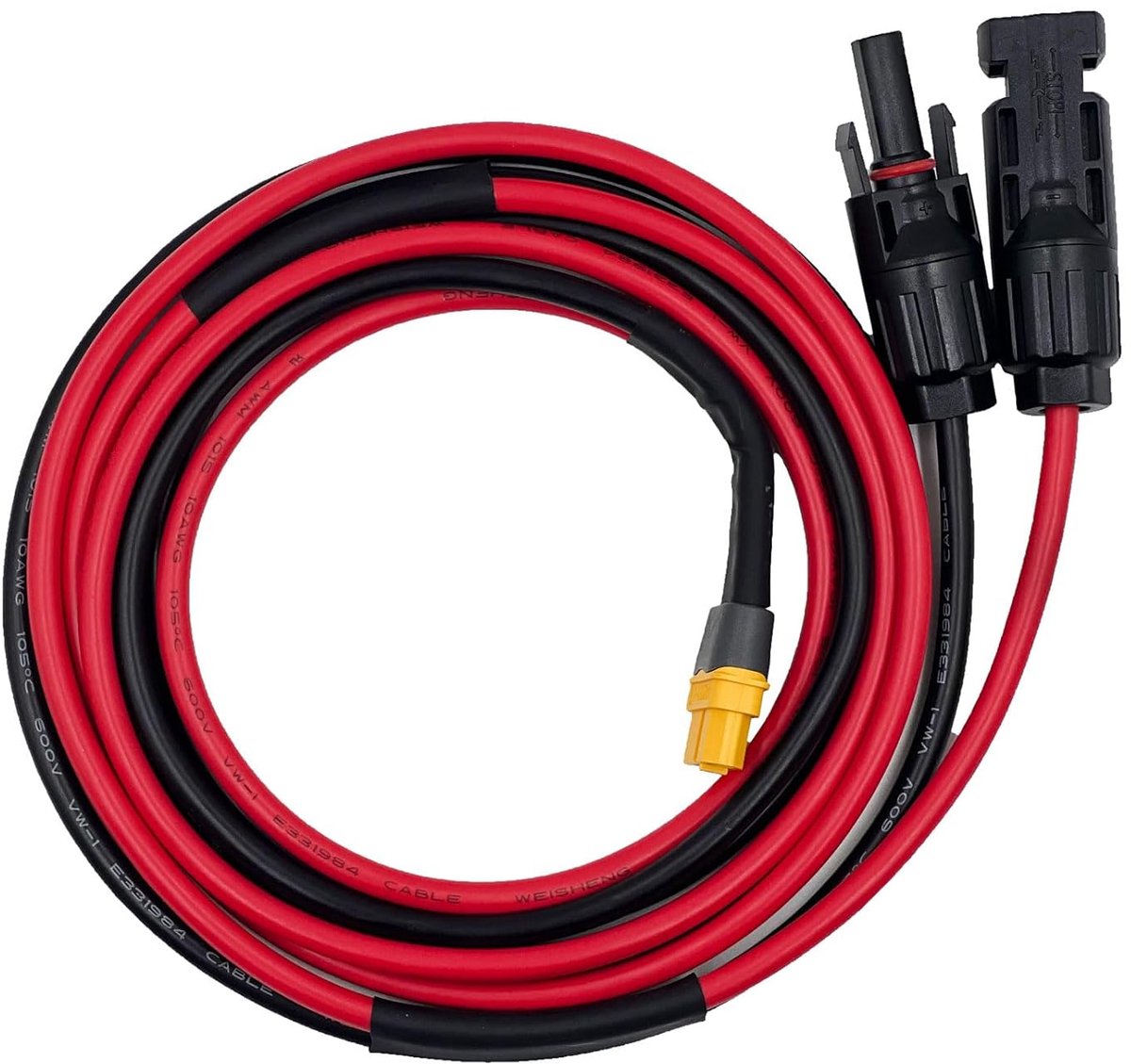 SnelShoppen - Solar Kabel 10 AWG XT60 Adapter 1.5m - 6 mm2 Duurzaam Solar Plug Kabel voor Ecoflow en Bluetti Power Stations - Geschikt voor 100W/110W/