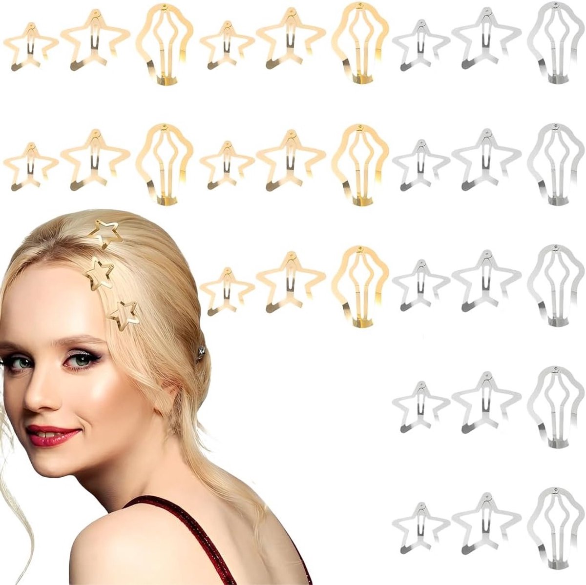 Mini Haarklemmen Set - Ster Haarclips Wolk - Haar Styling - Metaal Glanzend Ontwerp - 30 Stuks - Goud Zilver