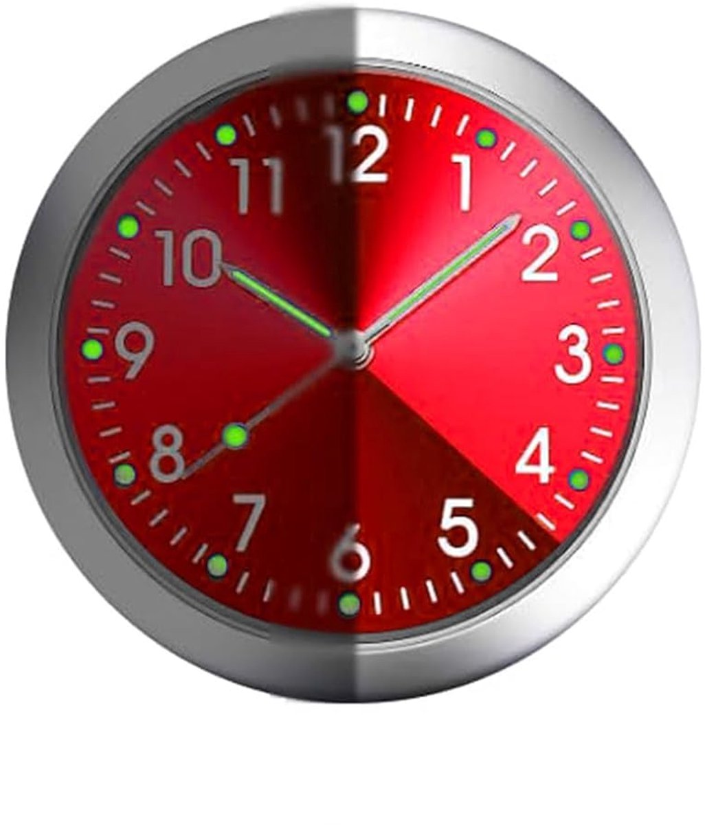 SnelShoppen - Car Clock Dashboard Mini Klok Quartz Verlichte Ronde Auto Decoratie met Luchtuitlaatclip - Rood - Perfect voor Auto Interieur