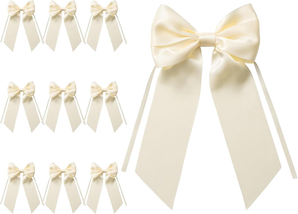 Thijox - 10 Stuks Grote Strikjes Decoratie voor Bruiloft, Verjaardag, Kerstmis - Beige Cadeaustrikken voor Adventskrans en Kerstboom - 30x16 cm