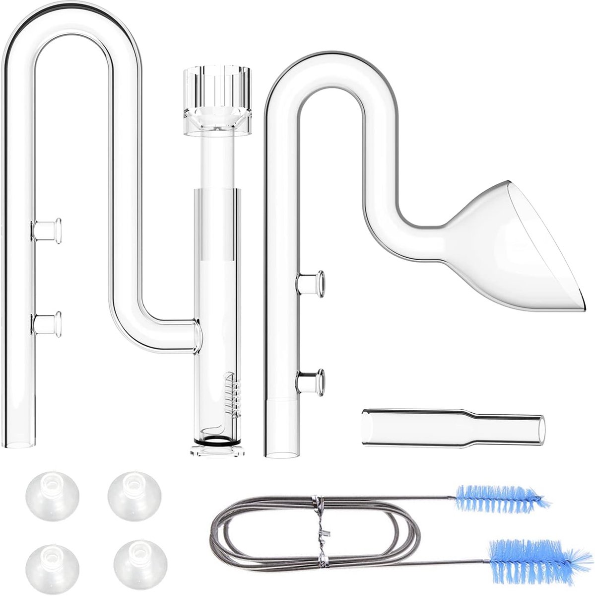 SnelShoppen - Aquarium Glass Mini Skimmer Lily Inflow en Outflow Set voor Mini Nano Tanks - Borosilicate Glas - 6,5 inch - Inclusief Adapter en Borste