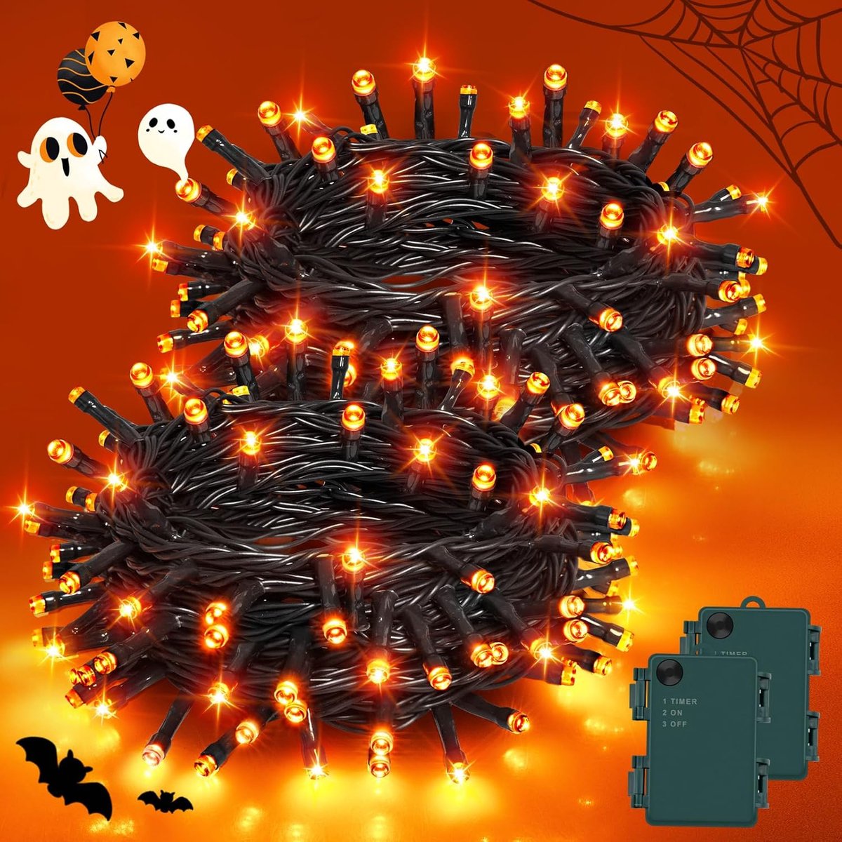 Thijox - Halloween Decoratieve Lichtketting 10 m, 100 LEDs, Oranje, IP65 Waterdicht, Batterij-aangedreven, Met Timer, Voor Binnen en Buiten, Feestdeco