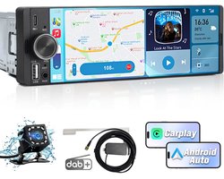 Cestovet 1DIN DAB+ Autoradio - 6.36 inch scherm - met Draadloze Carplay & Android Auto DAB+ - BT 5.2 - USB/USB-C + Achteruitrijcamera