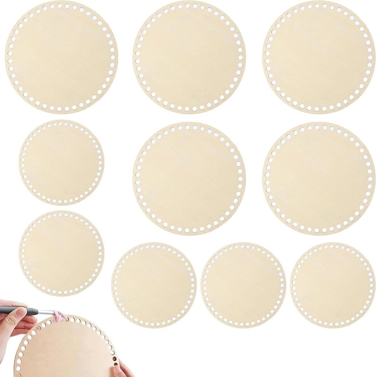 Set van 10 Handgemaakte Houten Opbergmanden voor Garen – Duurzaam, Multifunctioneel en Perfect voor DIY Breiprojecten en Organisatie