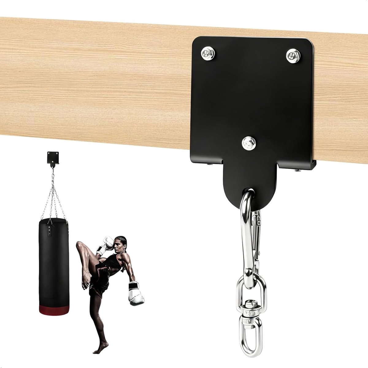360° Draaibare Wandhouder voor Bokszak - Robuuste Stalen Standaard voor Schommels en Hangstoelen, Zwart Metaal