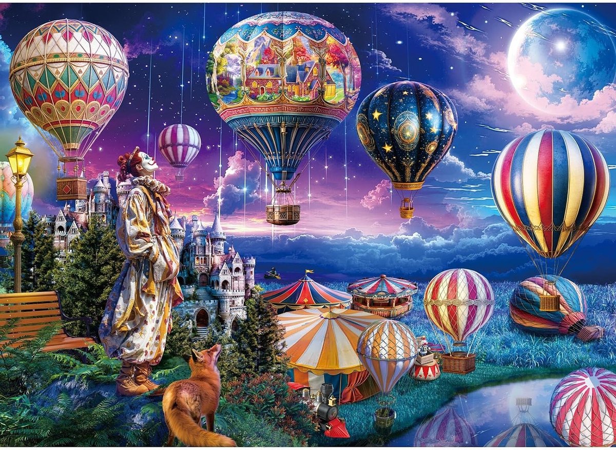 1000 stukjes puzzel met tovercircus thema | Matte oliedruk, oogvriendelijk en stofvrij, ideaal voor puzzelliefhebbers