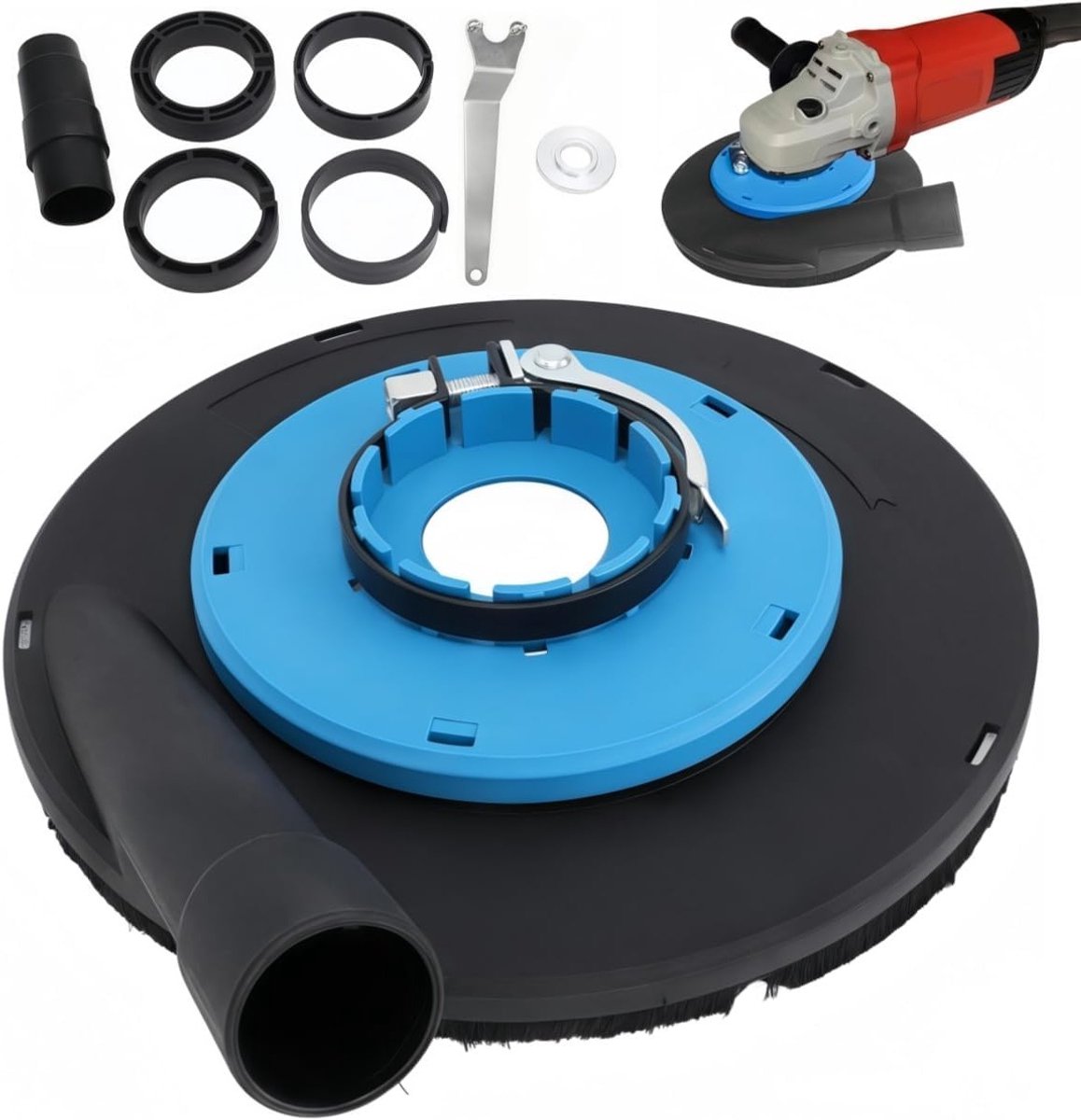 Extractorafzuigkap voor cement slijpmachine, 230 mm, stofafzuiging en stofopvang, geschikt voor beton, marmer en tegels, inclusief accessoireset