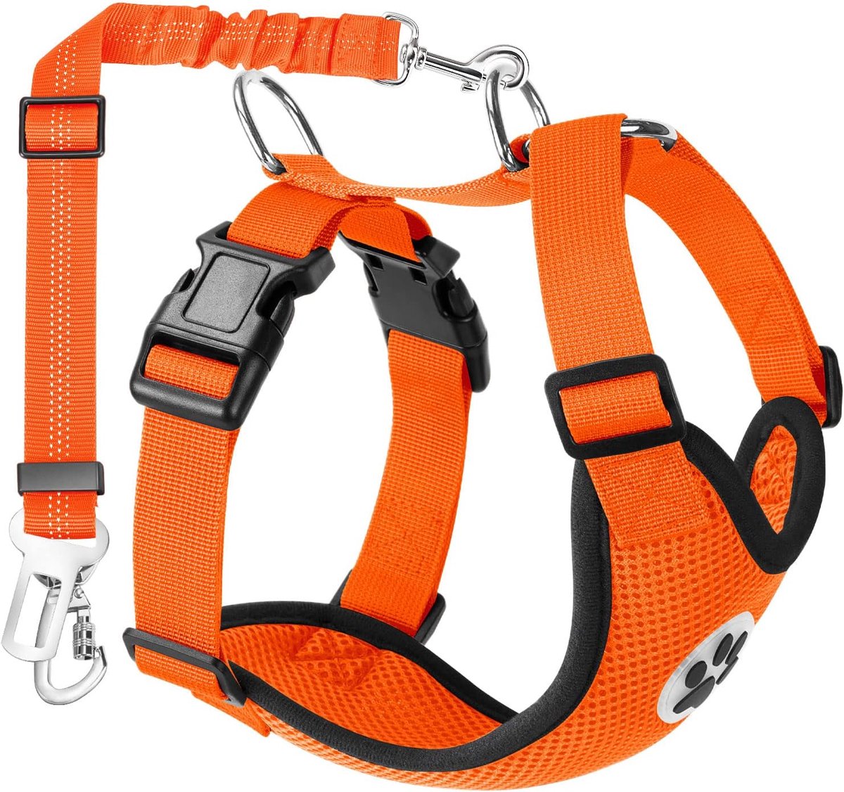 SnelShoppen - Hondenharnas met Veilige Autogordel, Ademend Mesh Harnas voor Honden, Inclusief 2 Carabiners, Veiligheidsgordel voor Auto, Oranje, Maat