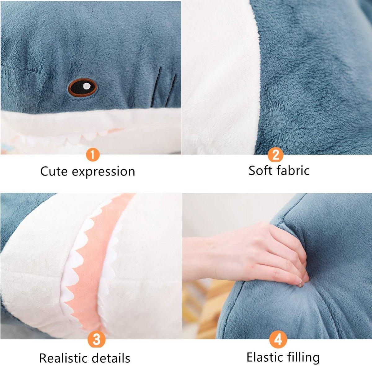 SnelShoppen - 3D Shark Knuffel Dier 96cm - Handgemaakt Zachte Haai Kussen - Pluche Haai Kussen - Decoratie Kussen voor Thuis - Geschenk voor Kinderen