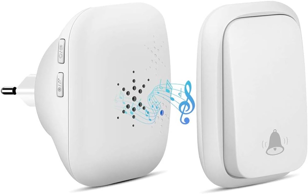 SnelShoppen - Draadloze Deurbel - Batterijvrij, Kabelvrij, Waterproof, 150m Bereik, 38 Ringtones, 4 Volumestanden, LED Flits, Wit