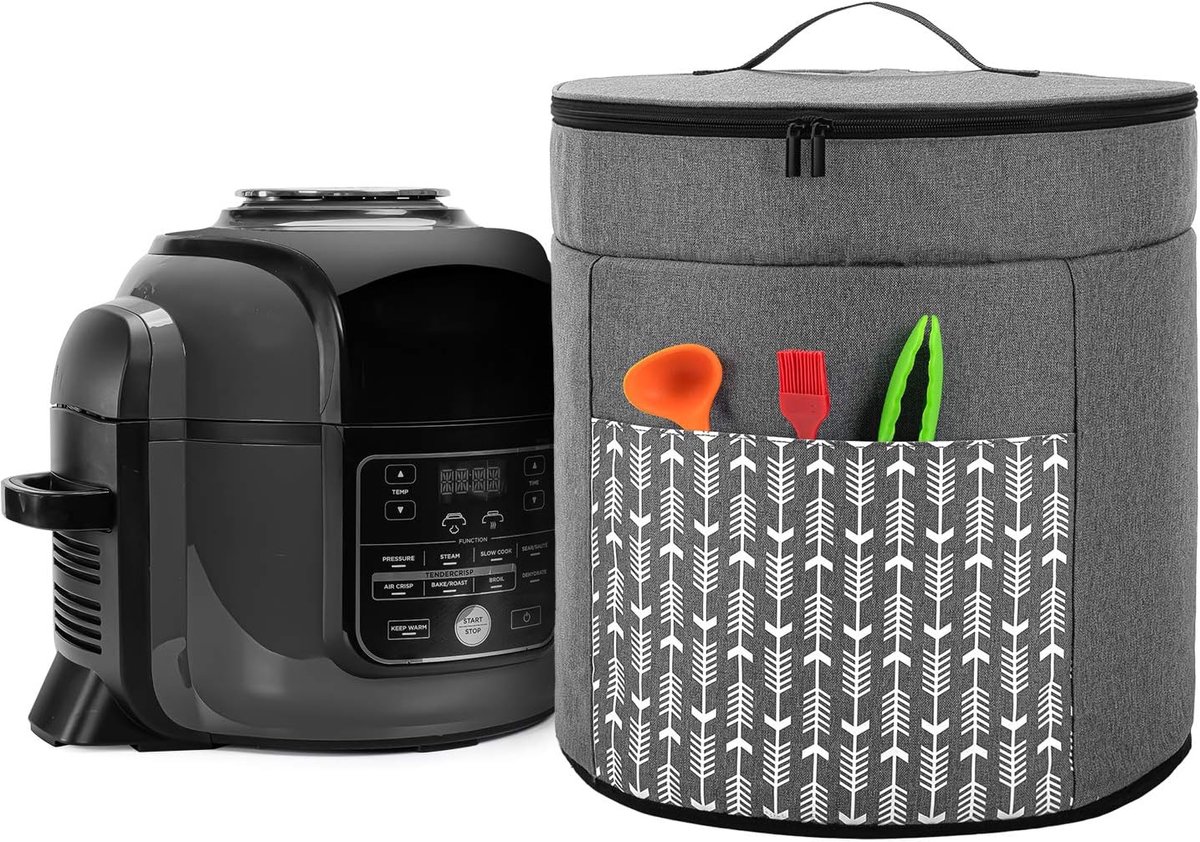 SnelShoppen - Multifunctionele Deksel voor Multicooker, Bescherming voor Elektrische Drukpan, Grijs met Pijlpatroon, Ideaal voor Keuken, 2 Compartimen