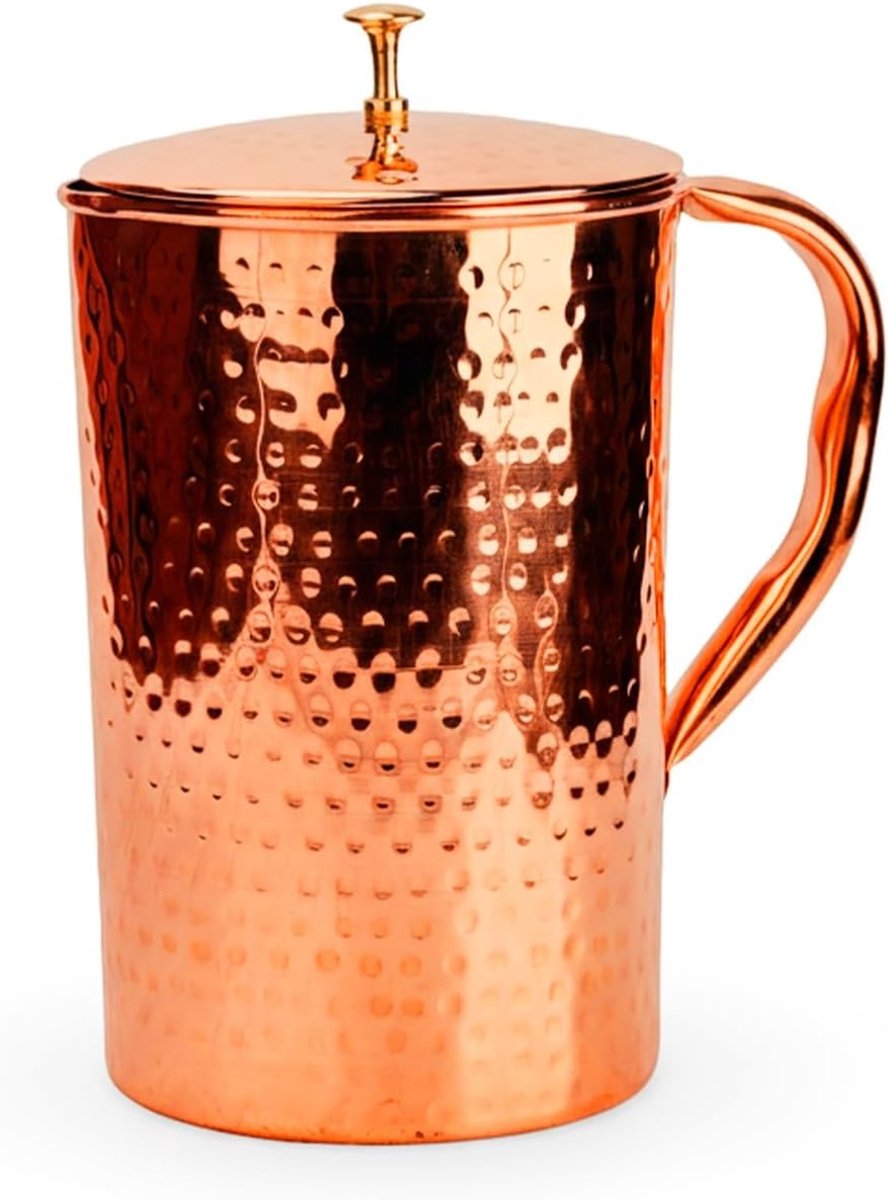 SnelShoppen - Waterkan Gehamerd Koper met Deksel 1600 ml | Grote Koperen Kan voor Drinken en Serveren | Ideaal voor Thuis, Hotels, Restaurants, Keuken