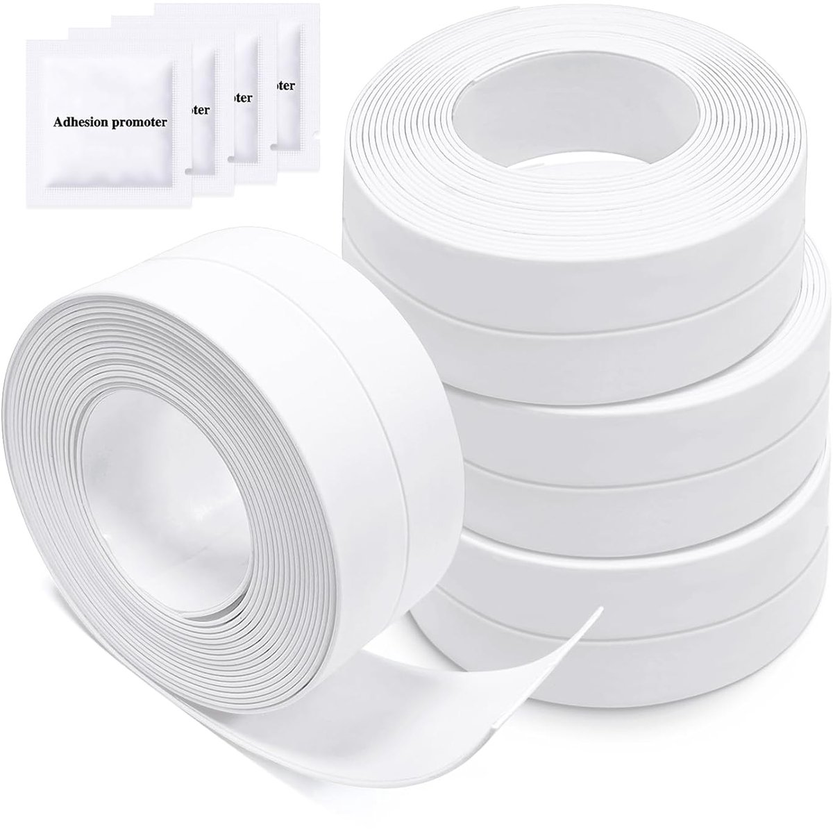 SnelShoppen - 4 Rollen Badkamer Sealing Tape, Zelfklevende Waterdichte Tape voor Keuken, Badkuip, Douche, Wit, Anti-Mould, PVC, 4x3.2m
