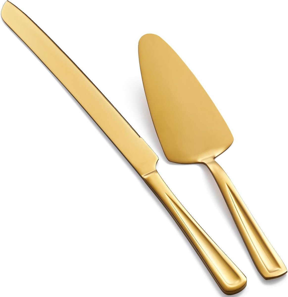SnelShoppen - Gold Cake Cutlery Set 33cm, RVS Cake Knife en Server voor Bruiloft, Verjaardag, Feest, Hoogwaardige 18/0 Stainless Steel, Goudkleurig