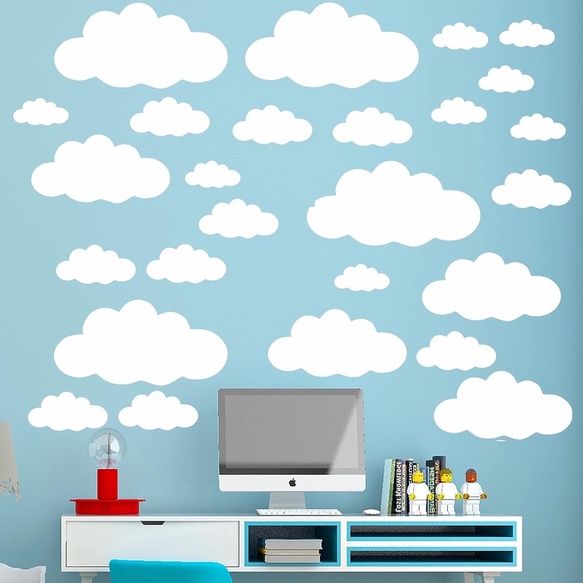 SnelShoppen - Sticker Nuage Blanc - Lot van 31 Wandstickers voor Kinderkamer - Vinyl, Eco-vriendelijk, Waterdicht, Wit, Maat Mix