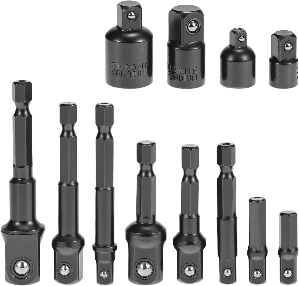 SnelShoppen - 12-delige Steeksleutel Adapter Set - 1/4, 1/2, 3/8 - Ratchet Adapters - Zwart - Verlenging voor Moeilijk Bereikbare Plaatsen - Ideaal vo