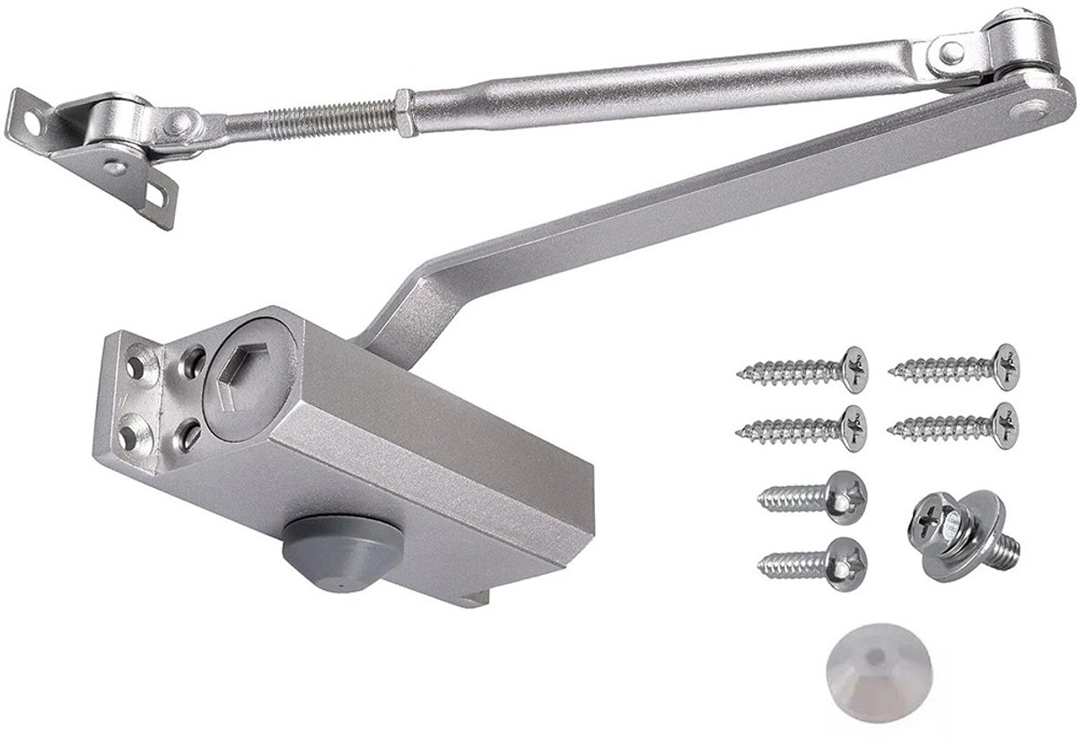 Hydraulische deurdranger - Verstelbare hydraulische deurdranger - Poortdranger - Automatische deurdranger - Binnendeurdranger - Schuifdeurdranger voor huishoudelijk gebruik - Hydraulisch buffermechanisme - 65-80 kg - Zilver