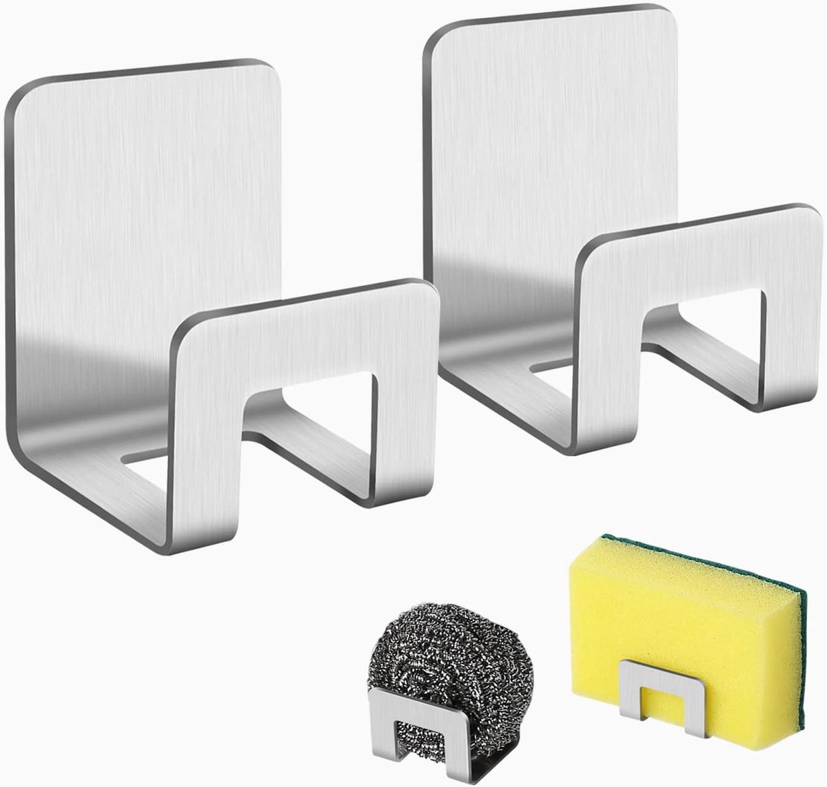 SnelShoppen - 2 Stuks RVS Zelfklevende Keuken Sponshouder - Duurzaam, Multifunctioneel voor Sponsen, Pannendeksels en Badkameraccessoires - Grijs