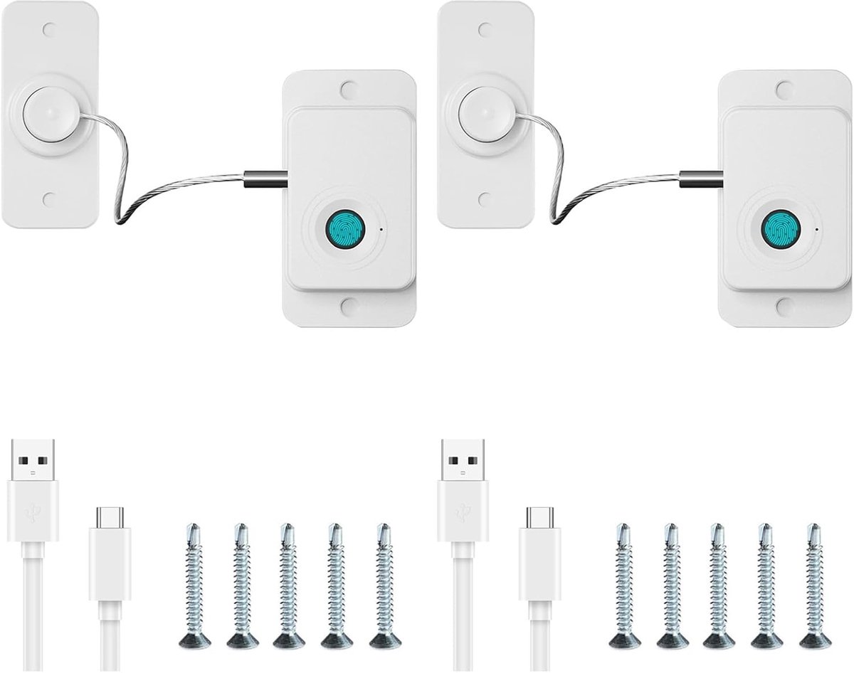 SnelShoppen - Fingerprint Koelende Lock Baby Cabinet Beveiliging Kind Veiligheidslock Zonder Boren Raam Bescherming Kids USB Opladen Thuis Kantoor (Wi