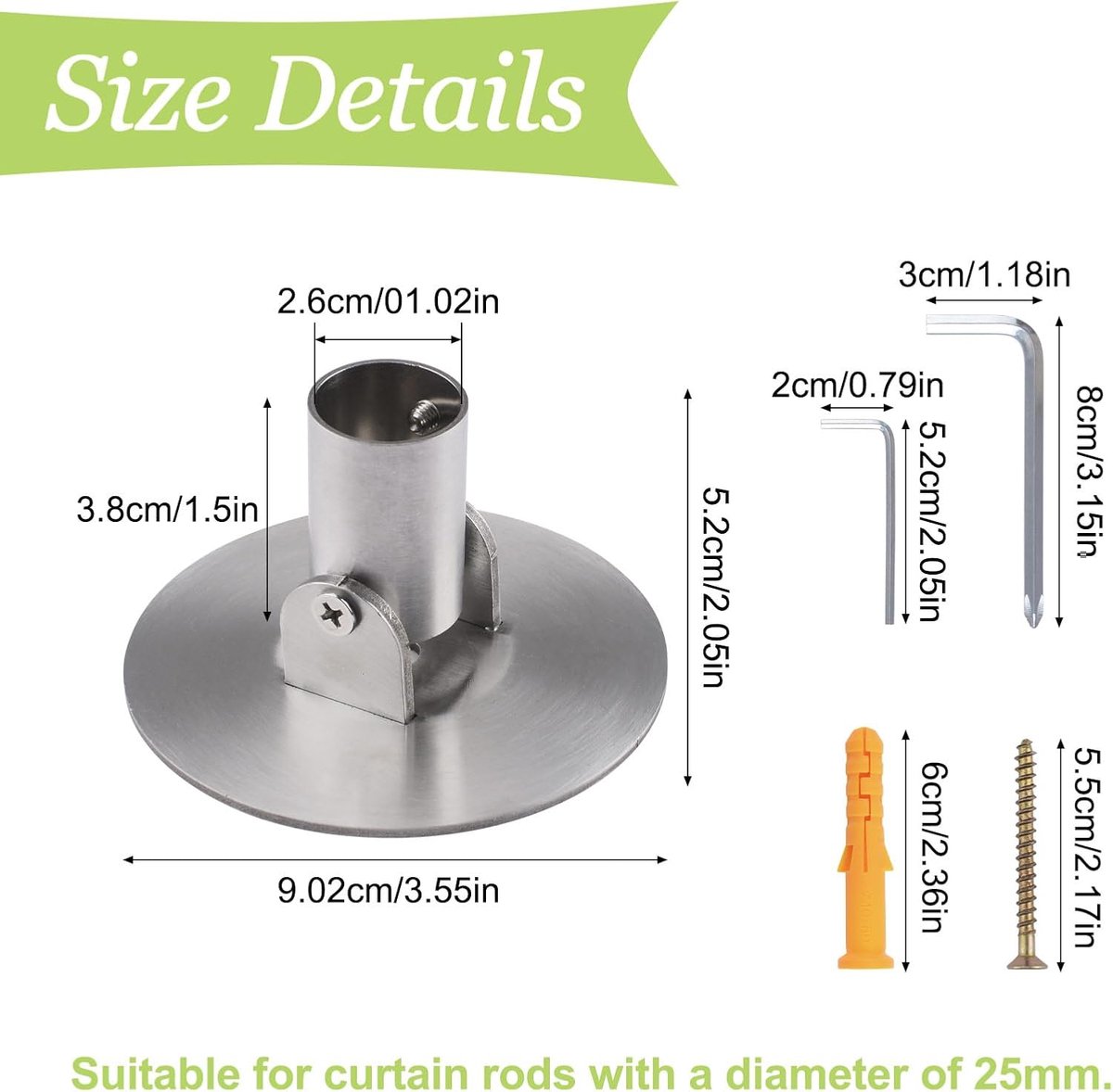 SnelShoppen - Douchegordijnstaaf Beugelset 2 Stuks 26mm Binnen Diameter Titanium Staal Wandbevestiging Met Schroeven - Zilver - Rotatie 180°
