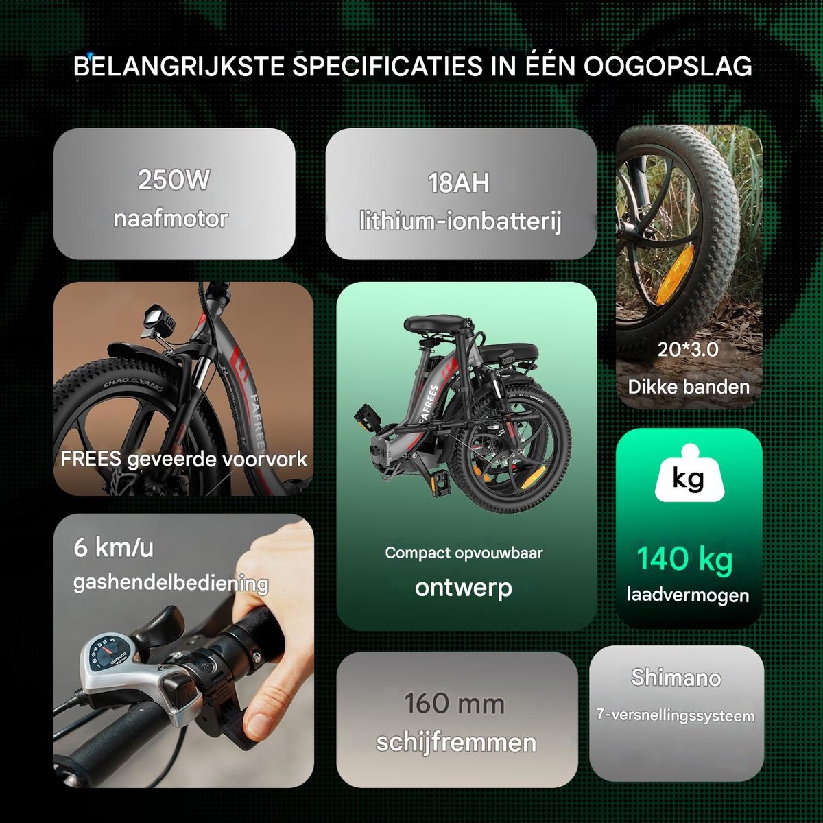Fafrees Elektrische Vouwfiets - E-Bike - 20 x 3.0 Inch Dikke Banden - 20 Inch opvouwbare City Commuter E-Bike thumbnail 5