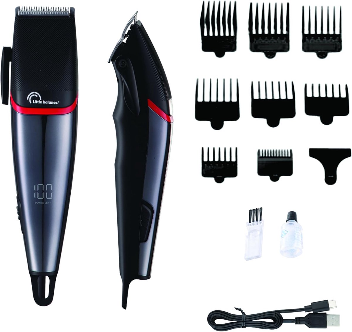 SnelShoppen - Professionele Haartrimmer voor Mannen met USB-C Opladen, LED Display, 8 Opzetkammen, 4 Lengte-instellingen, Zwart - Ideaal voor Thuis en