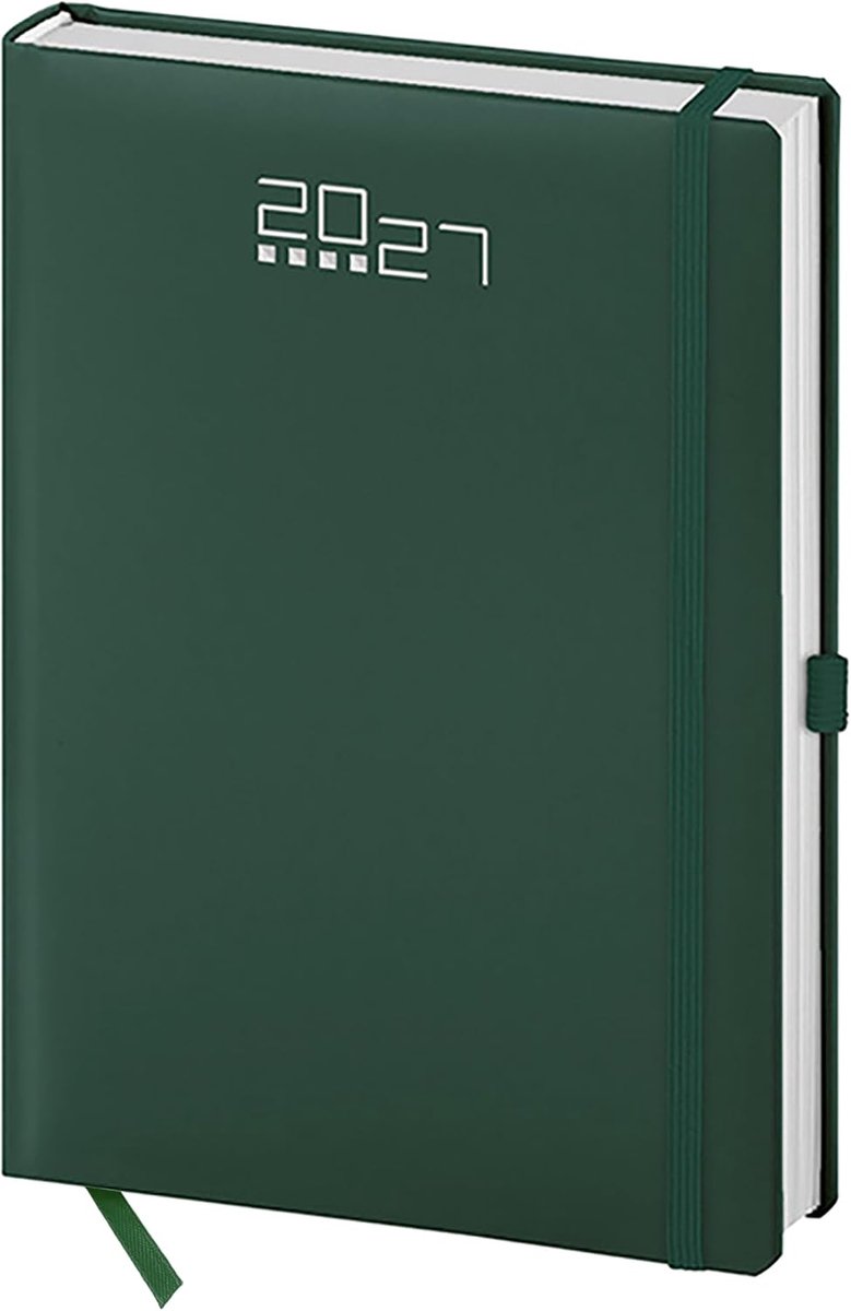 SnelShoppen - Daily Calendar 2025 Organiser 15x21 cm met Elastische Band, Pennenhouder, Hard Cover Groen voor Thuis, Kantoor en Professioneel Gebruik