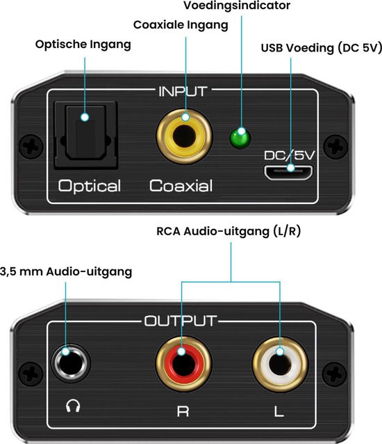 AdroitGoods Digitaal naar Analoog Audio Converter - Optical Toslink & Coaxiaal naar RCA Adapter, 192kHz DAC, Stereo Audio Converter voor TV, PS5, Xbox, Versterker — afbeelding 3