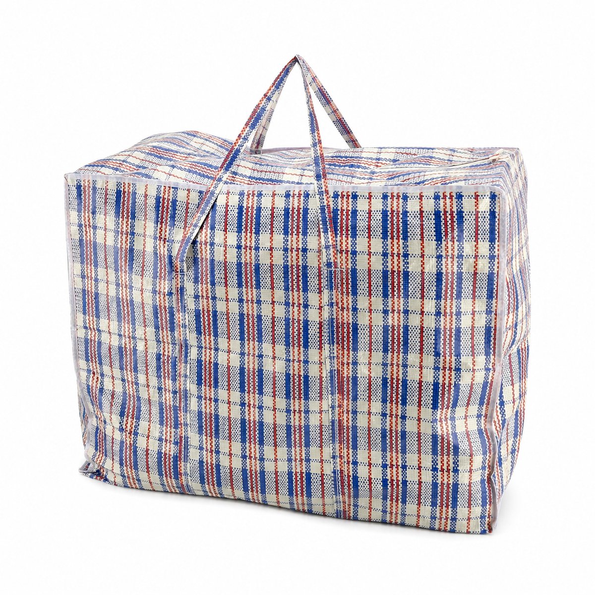 Opbergtas met Rits 150L – 1 Stuk Grote Opbergtas voor Dekbedden, Kleding en Verhuizen – Big Shopper XL – Boodschappentas met Rits – 70 x 40 x 56 cm – Blauw Wit Rood