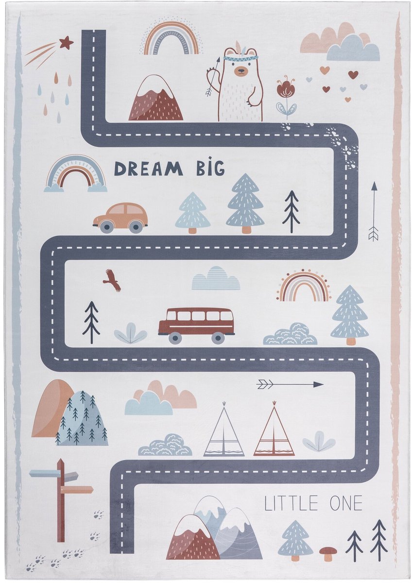 Muratap Kindervloerkleed Speelmat Weg & Natuur Creme Multi Wasbaar Antislip- 80x150 CM
