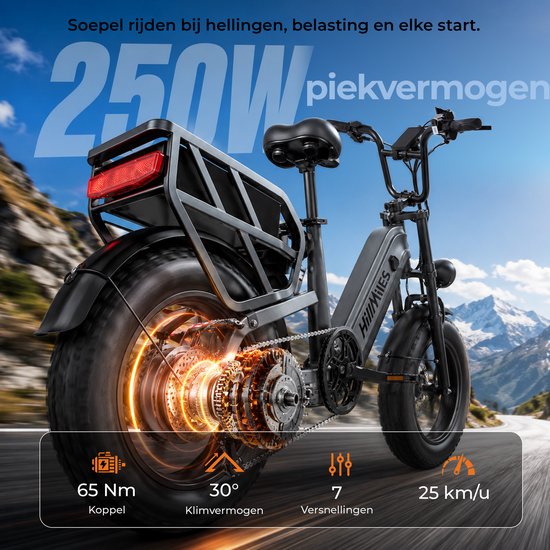 HillMiles MileLink 1 Elektrische fiets 250W 25km/u met achterdrager voor zware lading, 16x4 brede banden hydraulische remmen stads en terreinfiets met 48V 18Ah accu, 65Nm, groen — afbeelding 4