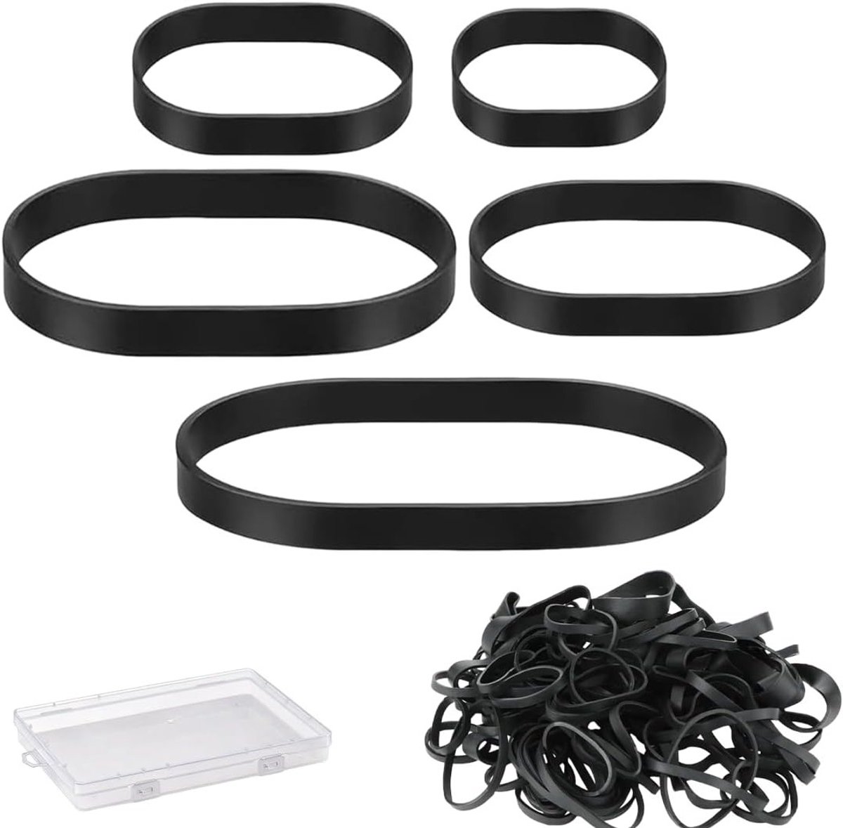 Set van 100 Zwarte Elastische Bands - Herbruikbare Rubber Ringen voor Thuis, School en Kantoor - Ideaal voor Camping en Industrie, Verkrijgbaar in 5/6/8/10/12 cm