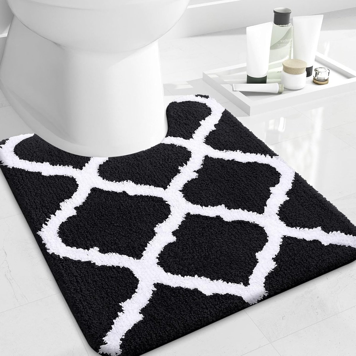 Antislip Wasbare WC-Mat met Uitsparing - Zacht Hoogpolig Toiletmat - 50 x 60 cm - Zwart