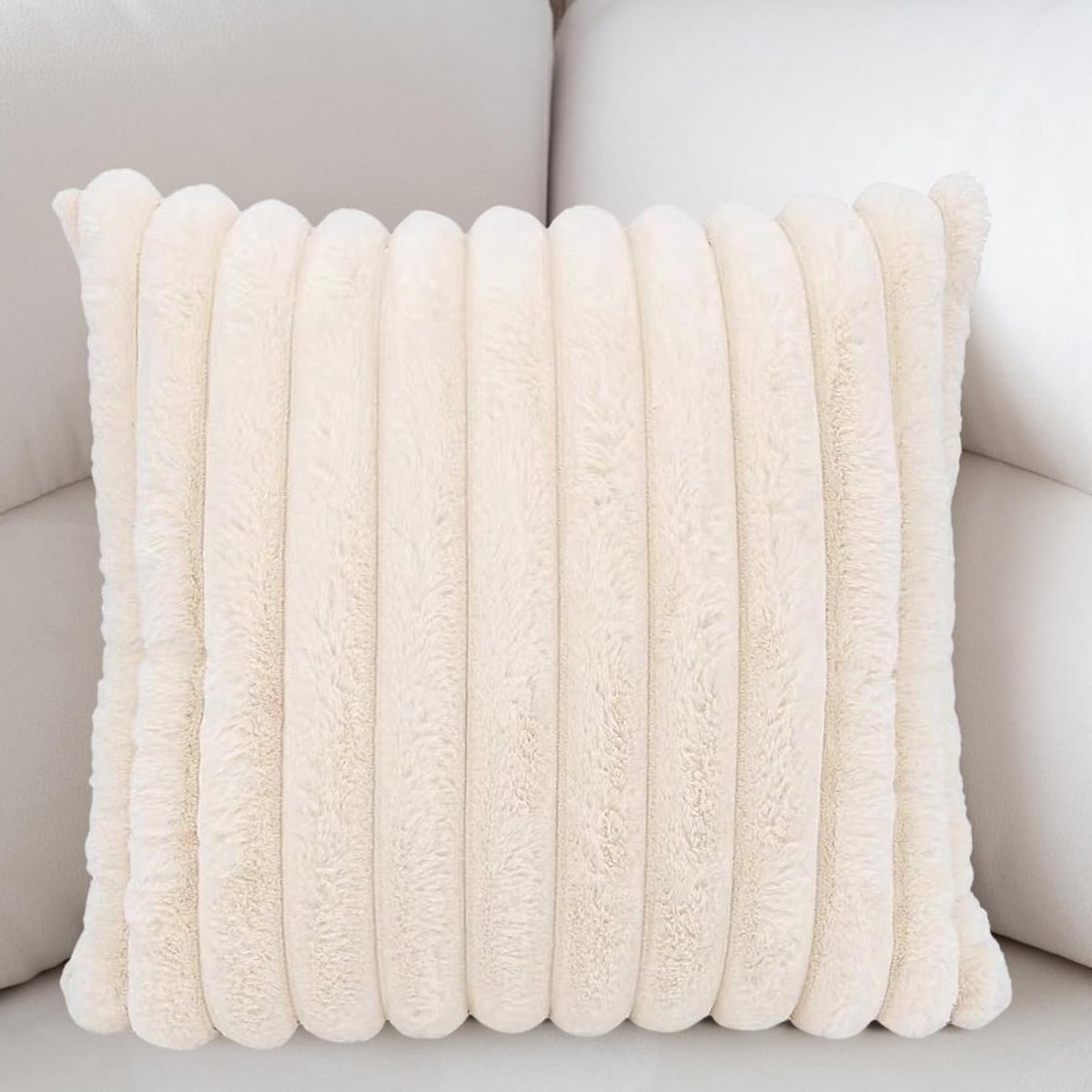 Zachte Pluche Kussenhoezen 45 x 45 cm, Vierkante Kussenhoezen met Rits voor Sofa en Slaapkamer, Luxe Faux Fur Kussens