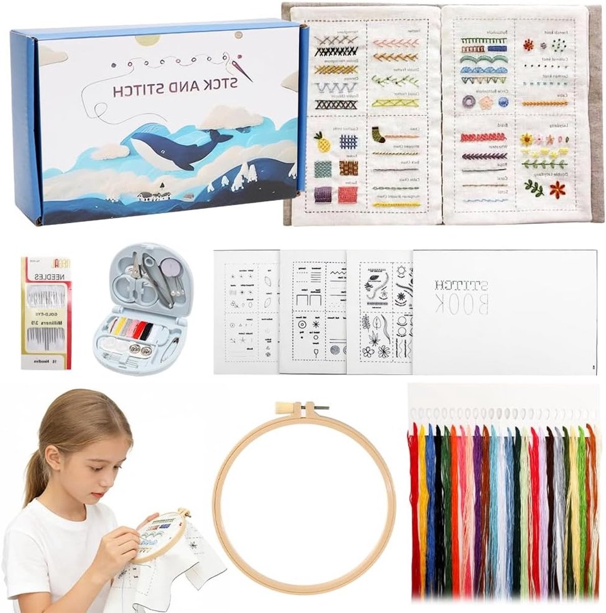 Complete Borduurset voor Beginners en Volwassenen - Inclusief Instructies, DIY Borduurwerk en Kruissteek Kit voor Eenvoudig Leren en Creatieve Projecten