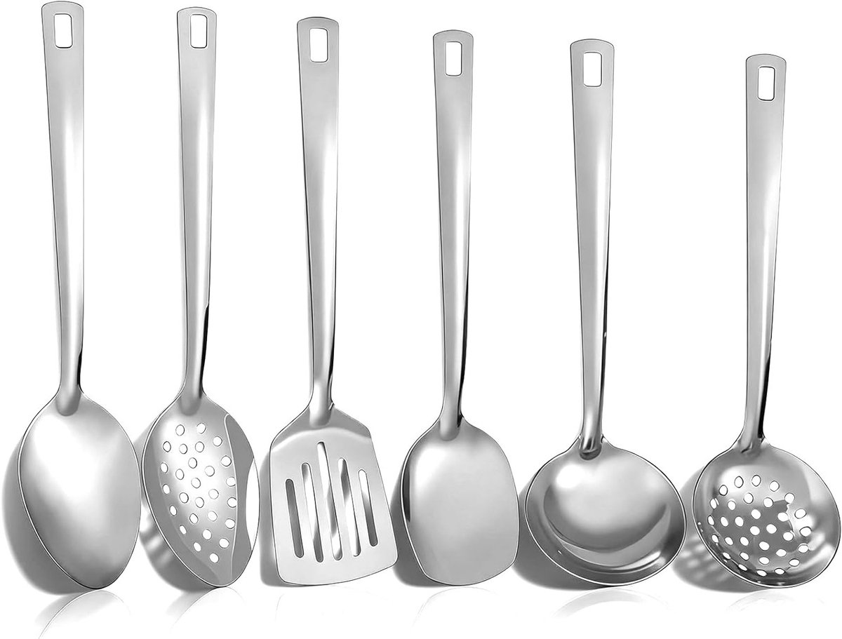Keukengereiset 6-delig - titaniumzilver gecoat - roestvrij staal - vaatwasmachinebestendig - ShopVlot