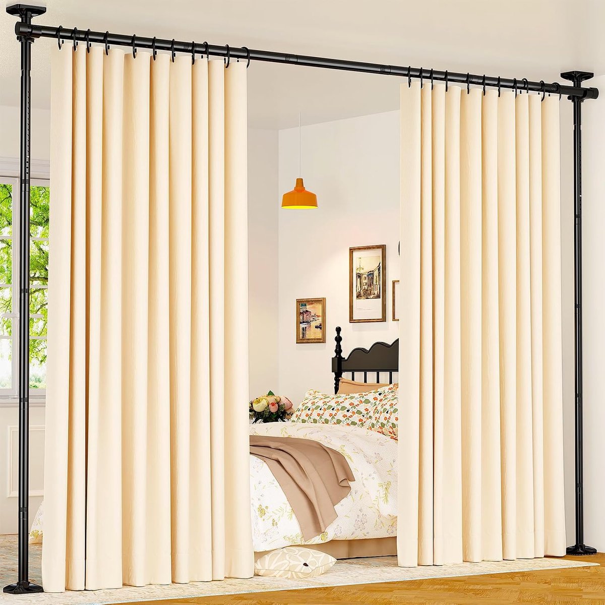 SnelShoppen - Verstelbare Gordijnroede zonder Boren 122-305 cm (H) 70-177 cm (B), Duurzame Wandscheiding, Zwart voor Huiskamer, Kantoor, Studentenwoni