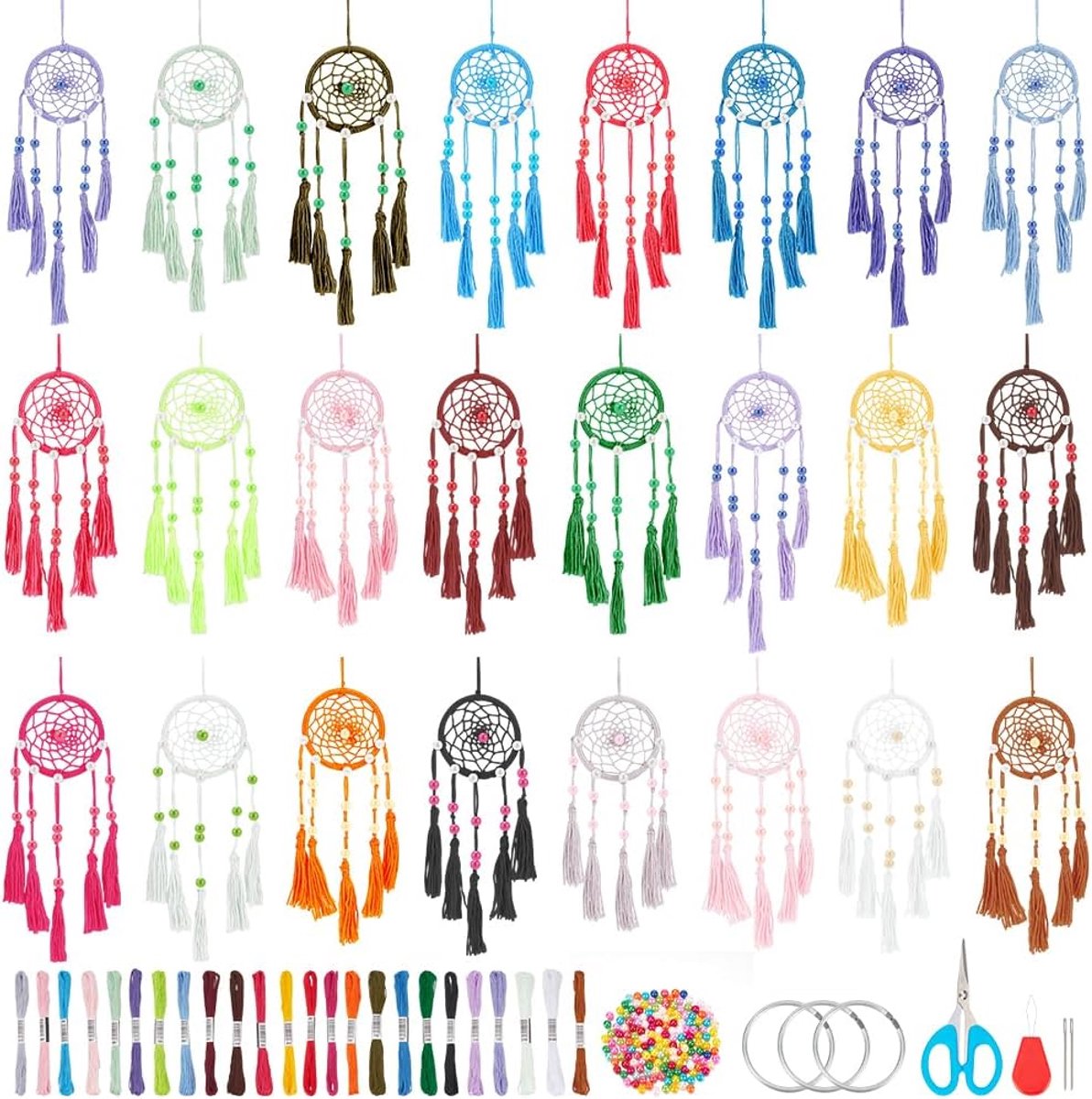 SnelShoppen - 24 Stuks DIY Dromenvanger Kits voor Beginners, Kleurrijke Handgemaakte Dromenvanger Set voor Kinderen, Mini Ornamenten voor Slaapkamer e