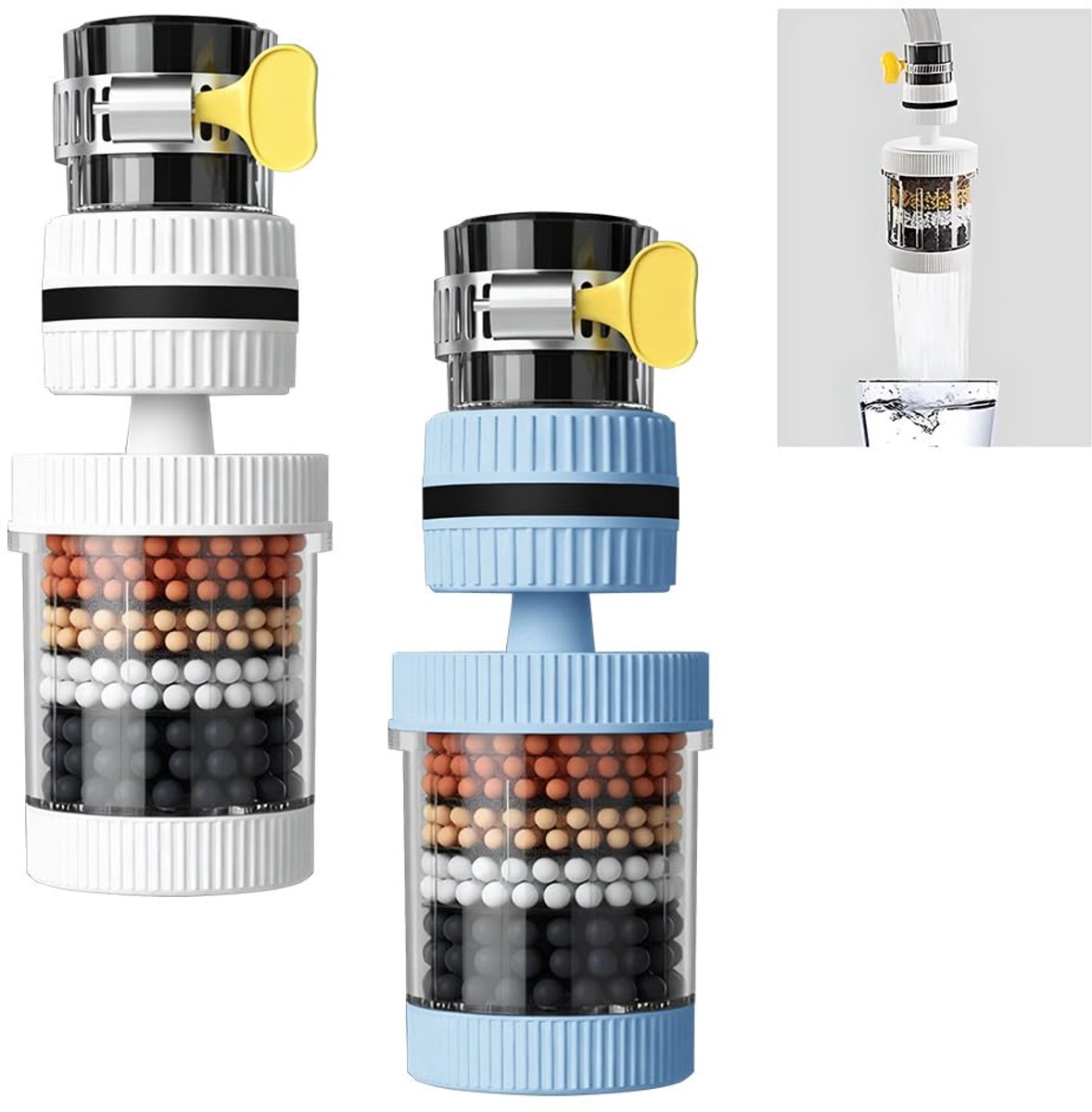 SnelShoppen - 2Pcs Tap Water Filter - 360° Rotatable Plastic Water Purifier - Activated Ca
