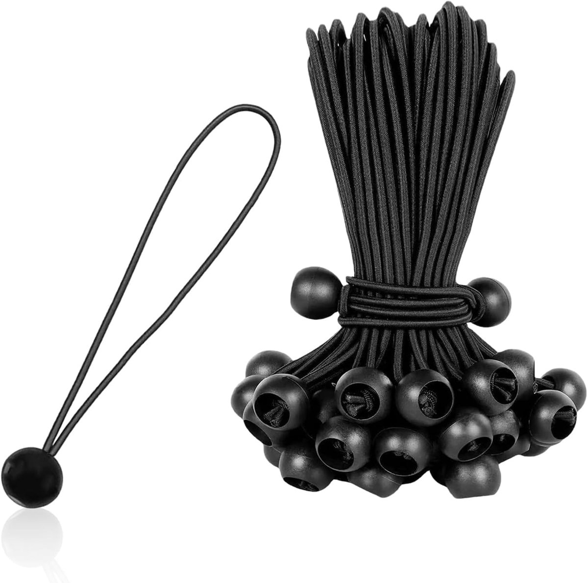 SnelShoppen - Pack van 20 Rubber Bands met Bal, 30 cm Tensioner, Elastische Touwen voor Zeilen, Tent en Banners, Zwart, Latex + PP, Camping Accessoire