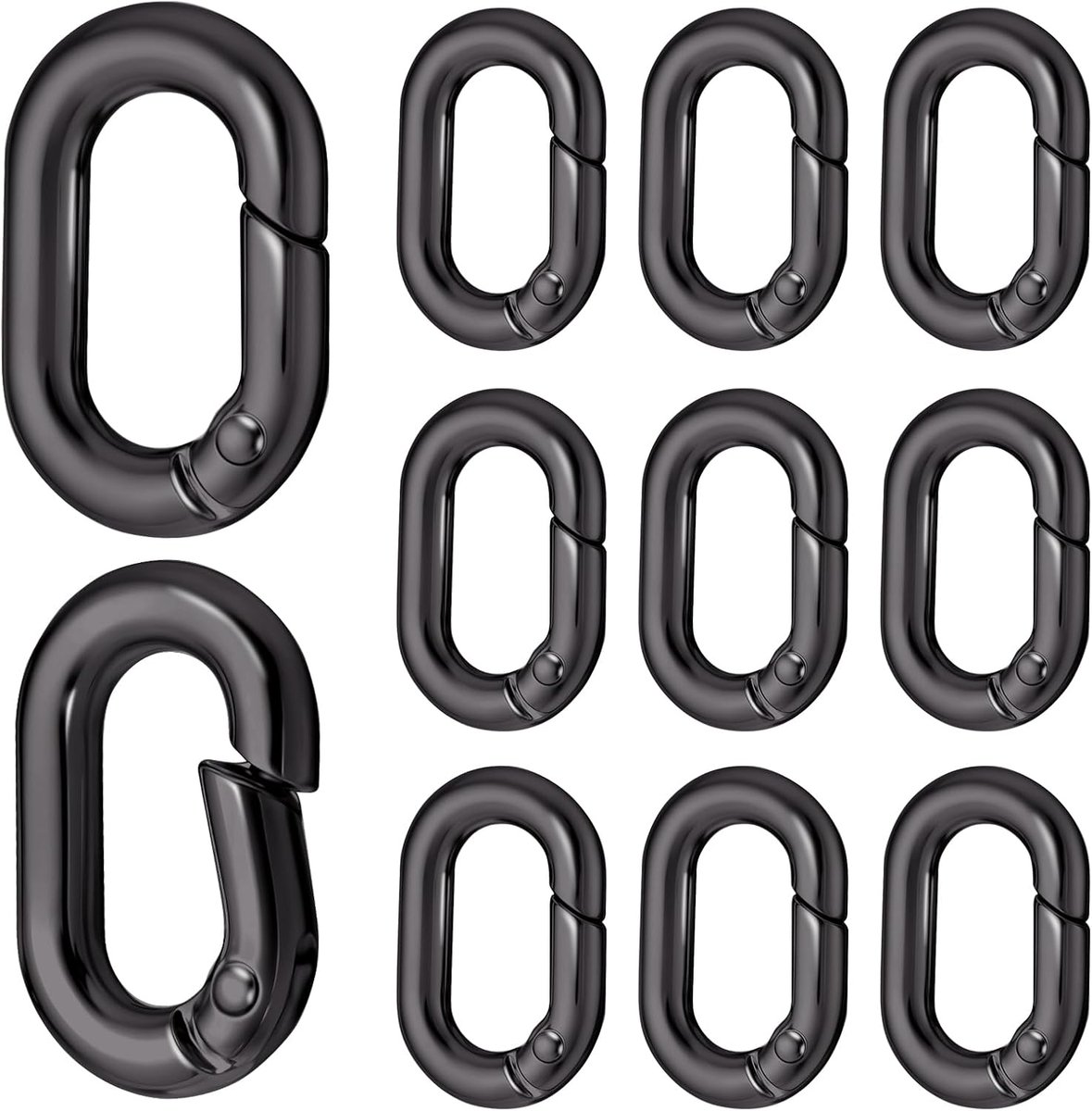 SnelShoppen - 10x Oval Spring Carabiner Hooks - Metalen Ring Carabiner Sleutelhanger - Duurzame Voor Camping, Vissen, Hiken, Hammocks, Rugzakken - Zwa